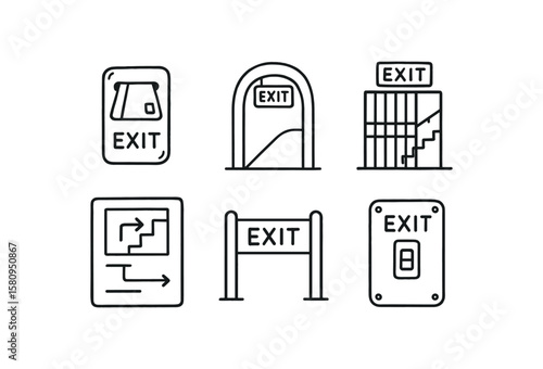 hand drawn cute doodle style isolated eit keycard reader eit passage arch eit stairwell gate eit evacuation route chart eit safety rail eit override switch
