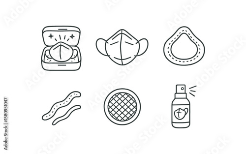 hand drawn cute doodle style isolated mask UV sanitizer chamber mask mold fitting frame mask silicone r pad mask adjustable nose clip mask voice diaphragm mesh mask anti fog coating spray