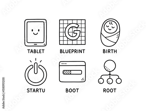 hand drawn cute doodle style isolated genesis origin tablet genesis print genesis birth marker genesis startup switch genesis bootstrap loader genesis root node