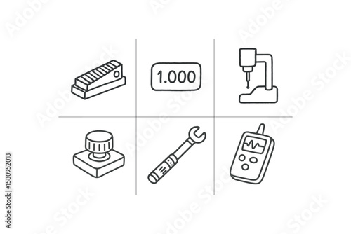 hand drawn cute doodle style isolated precision sine bar precision reference standard precision CMM probe precision focus knob precision torque wrench precision data logger