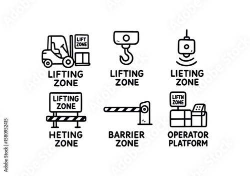 hand drawn cute doodle style isolated lifting zone forklift loading bay lifting zone hoist motor drive lifting zone anti collision sensor lifting zone height limit bar lifting zone barrier