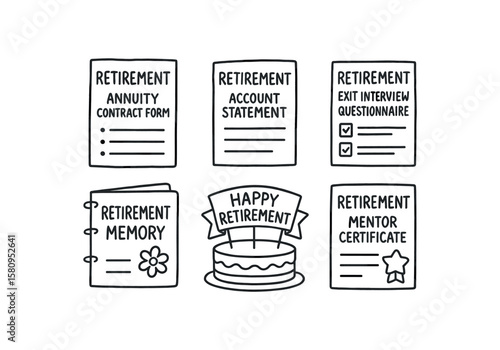 hand drawn cute doodle style isolated retirement from labor annuity contract form retirement from labor retirement account statement retirement from labor eit interview questionnaire