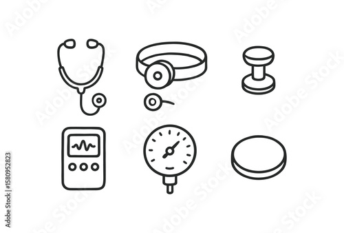 hand drawn cute doodle style isolated stethoscope sound amplifier stethoscope headband attachment stethoscope acoustic filter stethoscope recording module stethoscope calibration gauge