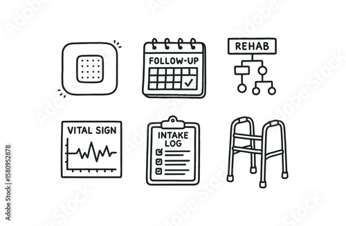 hand drawn cute doodle style isolated recovery period wound dressing pack recovery period follow up schedule recovery period rehab algorithm recovery period vital sign chart recovery period
