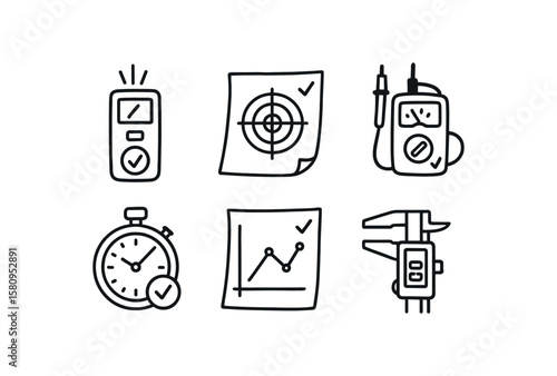 hand drawn cute doodle style isolated accuracy laser alignment device accuracy chart protractor accuracy multimeter test lead accuracy time stamp chronometer accuracy batch control chart
