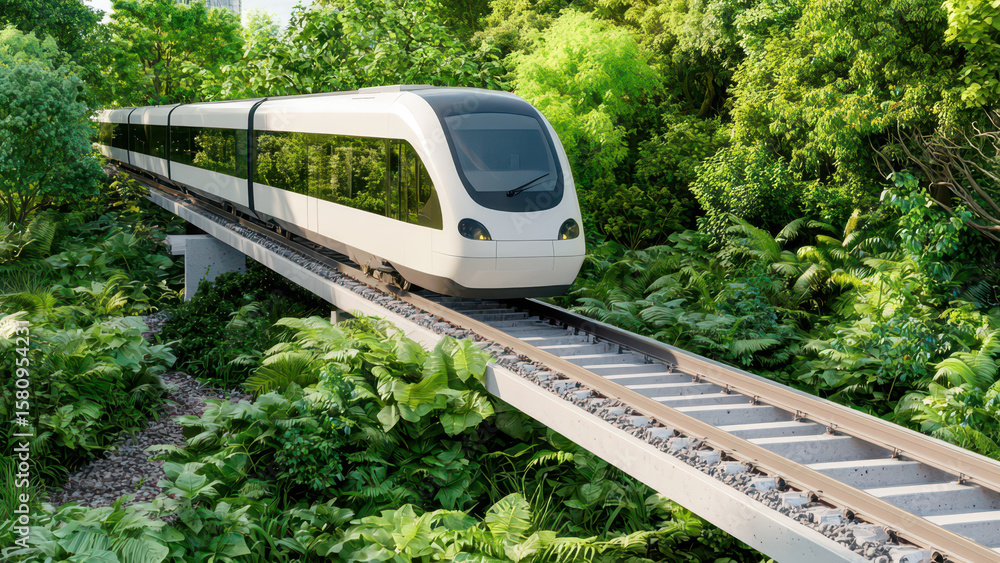 Naklejka premium Public Transport Clean Energy Green Concept, Clean public transport is green energy futuristic concept. It inspires hope