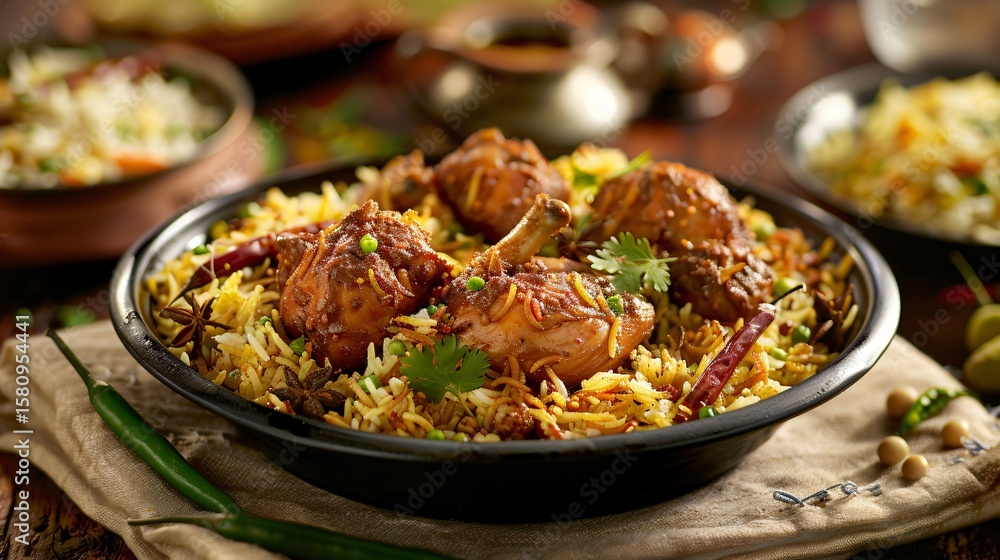 Kerala-style dum biryani crafted with fragrant jeera rice aromatic spices and tender chicken chunks Kerala-style dum biryani crafted with fragrant jeera rice aromatic spices and tender chicken chunks