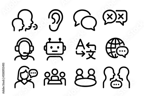 Communication icons set with silhouettes and linear symbols for digital interaction