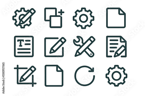 Elegant set of line art icons for document and design tools