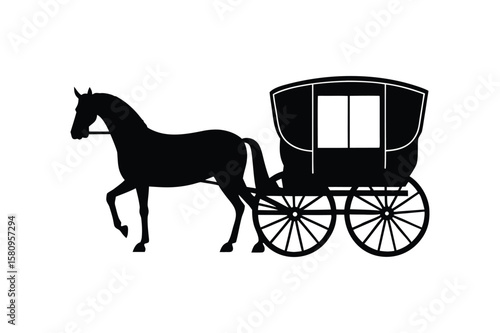 A classic horse drawn carriage vector silhouette illustration