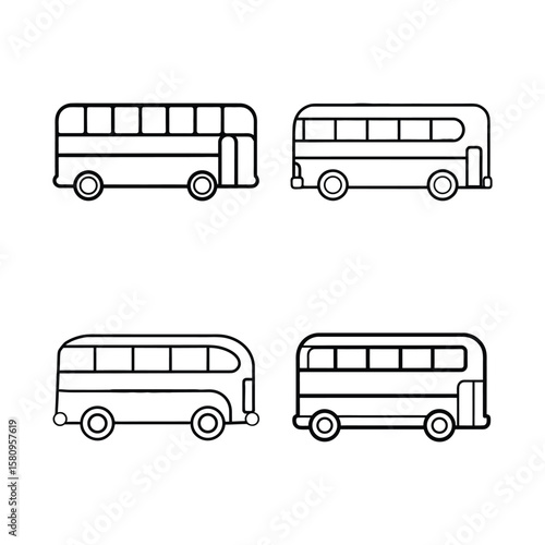 A set of double decker bus line art vector illustration