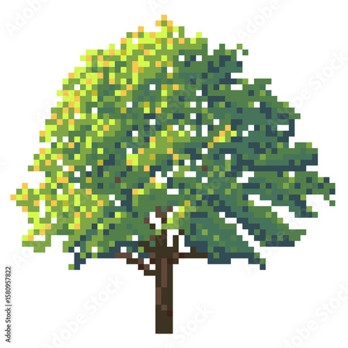 Pixel art green tree sprite for games or digital design