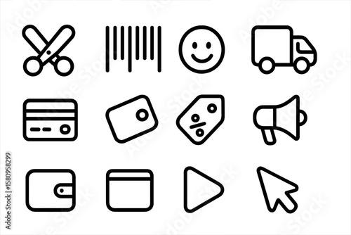 Shadowy silhouettes of shopping icons in dark mode style: trendy retail essentials