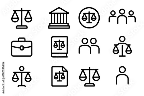 Linear icons of justice and law: symbols of equality, balance, and legal institutions