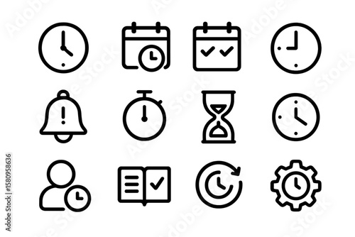 Timeless icons collection: clocks, calendars, and time management