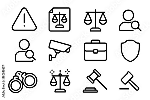 Minimalist legal and security icons with dark background