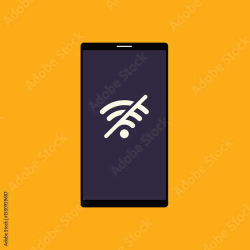 Smartphone with no WiFi signal symbol displayed on the screen, representing no internet connection or offline mode