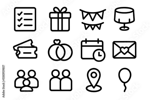 Simple party planning icons for events and celebrations