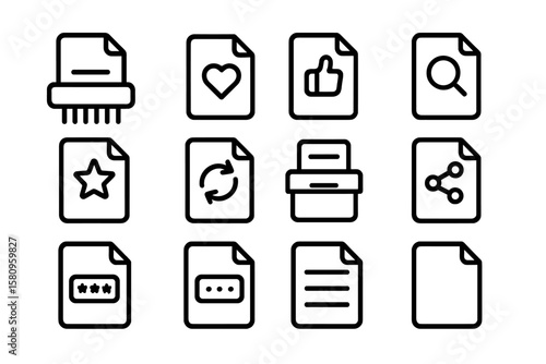 Simple icon set featuring various document management and interaction symbols