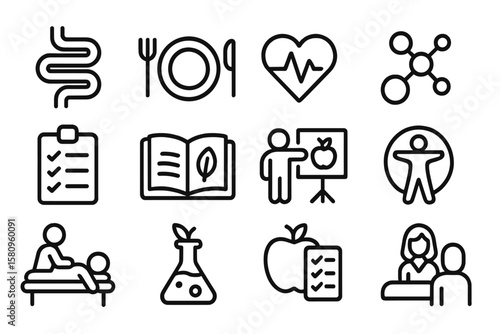 Minimalist health and wellness icons set for holistic living