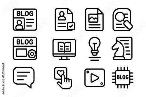 Minimalist line icons for blogs and digital media concepts