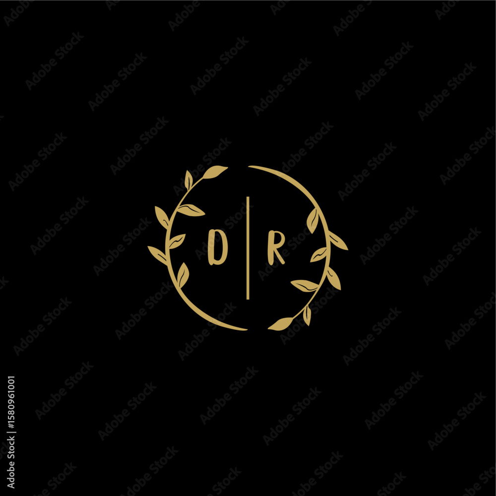 Obraz premium DR feminine and elegant wedding monogram initial logo with circle floral gold