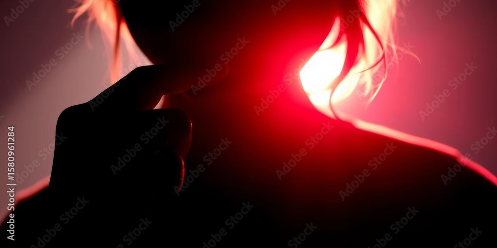 Fototapeta premium Silhouette of figure with finger to lips, shrouded in shadow, discretion, warning