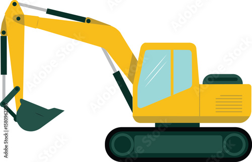 Excavator construction machine vector illustration with arm bucket cabin track for building projects