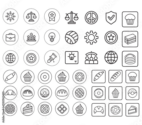 Minimal Bakery and Global Icon Set Outline Style Collection