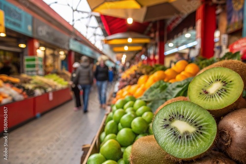 Fresh Kiwi Fruits Displayed at Vibrant Outdoor Food Market