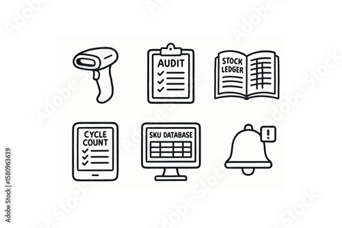 hand drawn cute doodle style isolated inventory specialist handheld scanner inventory specialist audit report inventory specialist stock ledger inventory specialist cycle count tablet