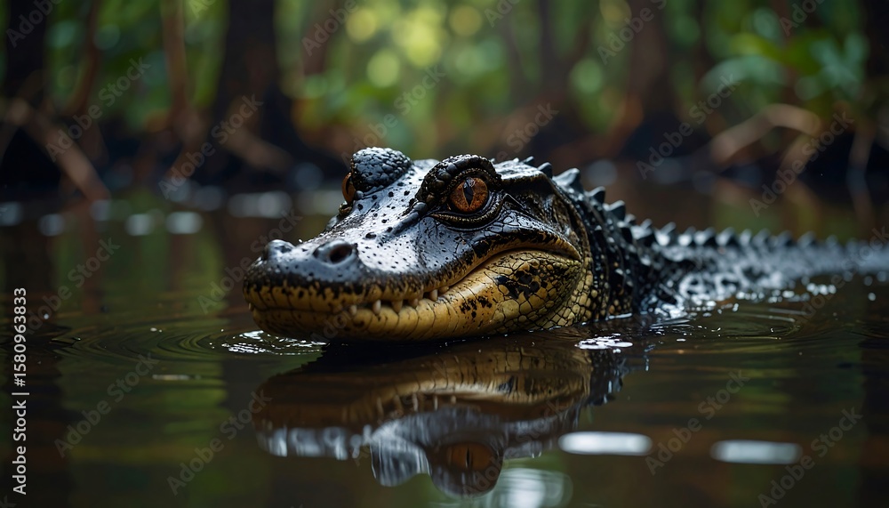 Obraz premium Close-up of young alligator in a swamp