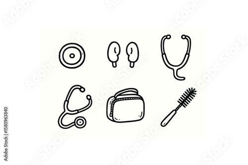 hand drawn cute doodle style isolated stethoscope diaphragm stethoscope earpiece cushions stethoscope tubing stethoscope chestpiece stethoscope carry case stethoscope cleaning bsh