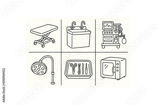 hand drawn cute doodle style isolated surgical suite surgical table surgical suite scb sink station surgical suite anesthesia machine surgical suite surgical surgical suite instment tray