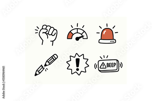hand drawn cute doodle style isolated fstration clenched fist icon fstration stress gauge fstration warning fstration broken pencil fstration eclamation mark sticker fstration error beep