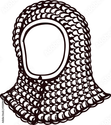 Hand drawn medieval chainmail hood isolated on white vintage engraved illustration of armor element