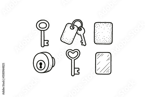 hand drawn cute doodle style isolated old key skeleton key old key keychain fob old key st patina sample old key lock cylinder old key handle notch old key metal alloy swatch