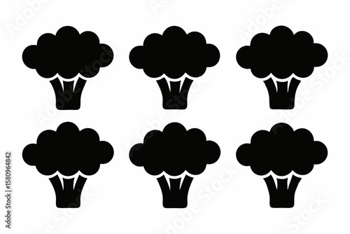 Black Silhouette Broccolini Icons - Vector Collection