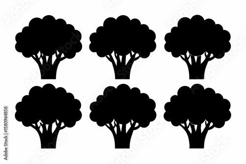 Black Silhouette Broccolini Icons - Vector Collection