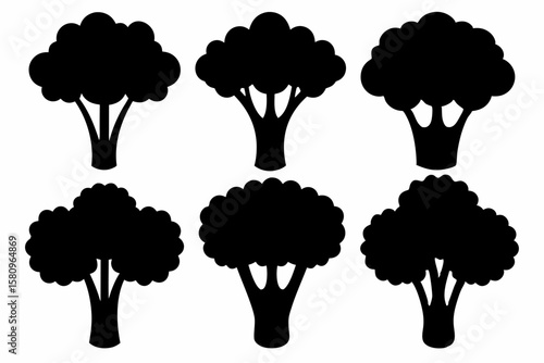 Black Silhouette Broccolini Icons - Vector Collection