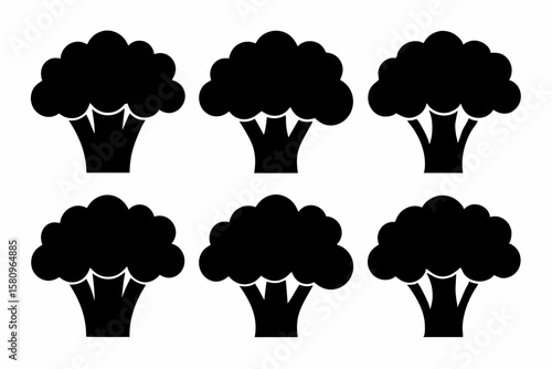 Black Silhouette Broccolini Icons - Vector Collection