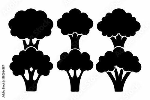 Black Silhouette Broccolini Icons - Vector Collection