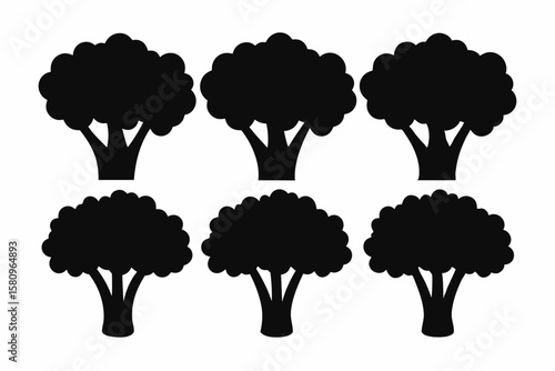Black Silhouette Broccolini Icons - Vector Collection