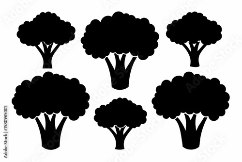 Black Silhouette Broccolini Icons - Vector Collection