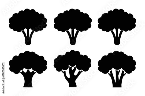 Black Silhouette Broccolini Icons - Vector Collection