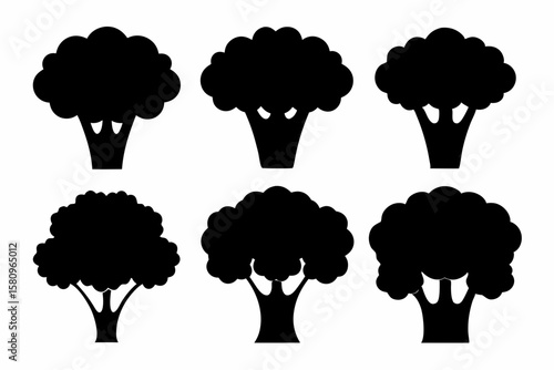 Black Silhouette Broccolini Icons - Vector Collection