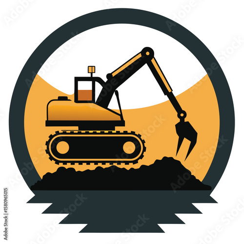 Yellow industrial construction vehicle, like a bulldozer or toy truck, isolated on a white background
