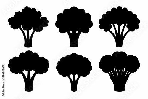 Black Silhouette Broccolini Icons - Vector Collection