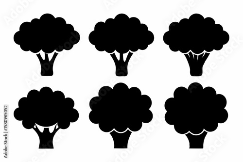 Black Silhouette Broccolini Icons - Vector Collection