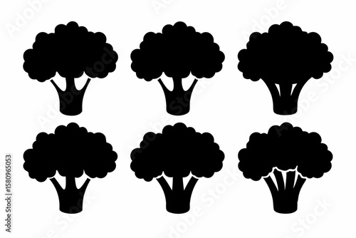 Black Silhouette Broccolini Icons - Vector Collection
